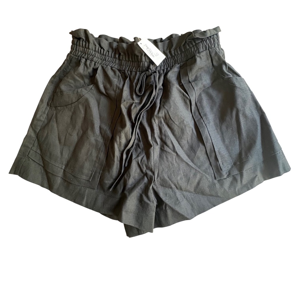 NWT Petal + Pup Black‎ Paperbag Waist Linen Blend Shorts High Rise Size 8 Preppy